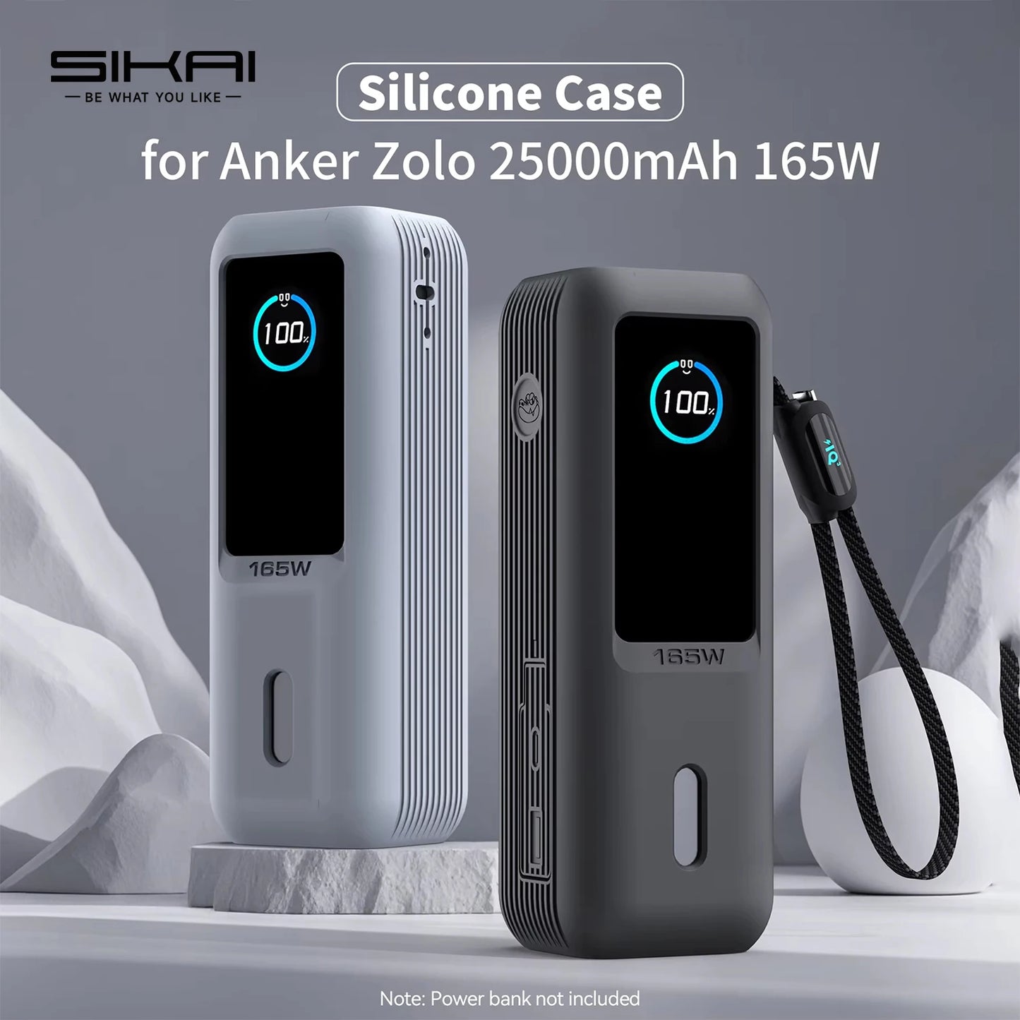 Capa Silicone Anker Zolo 25000mAh – Proteção completa com compartimento para TF/SIM. Ideal para viagem.