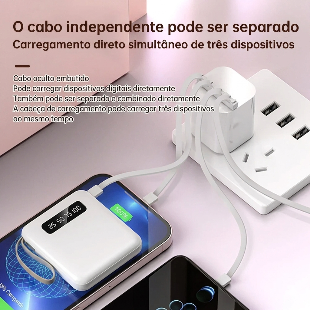 Power Bank DIY 3 Baterias 18650 | 4 Portas USB Carregamento Rápido 5V 1A | Indicador LED Portátil
