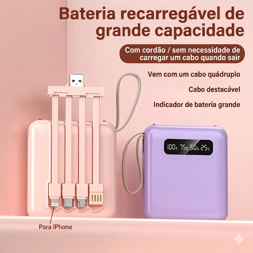 Power Bank DIY 3 Baterias 18650 | 4 Portas USB Carregamento Rápido 5V 1A | Indicador LED Portátil