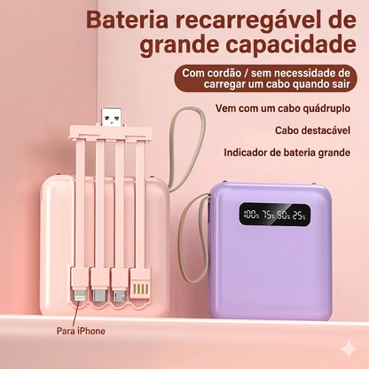 Power Bank DIY 3 Baterias 18650 | 4 Portas USB Carregamento Rápido 5V 1A | Indicador LED Portátil