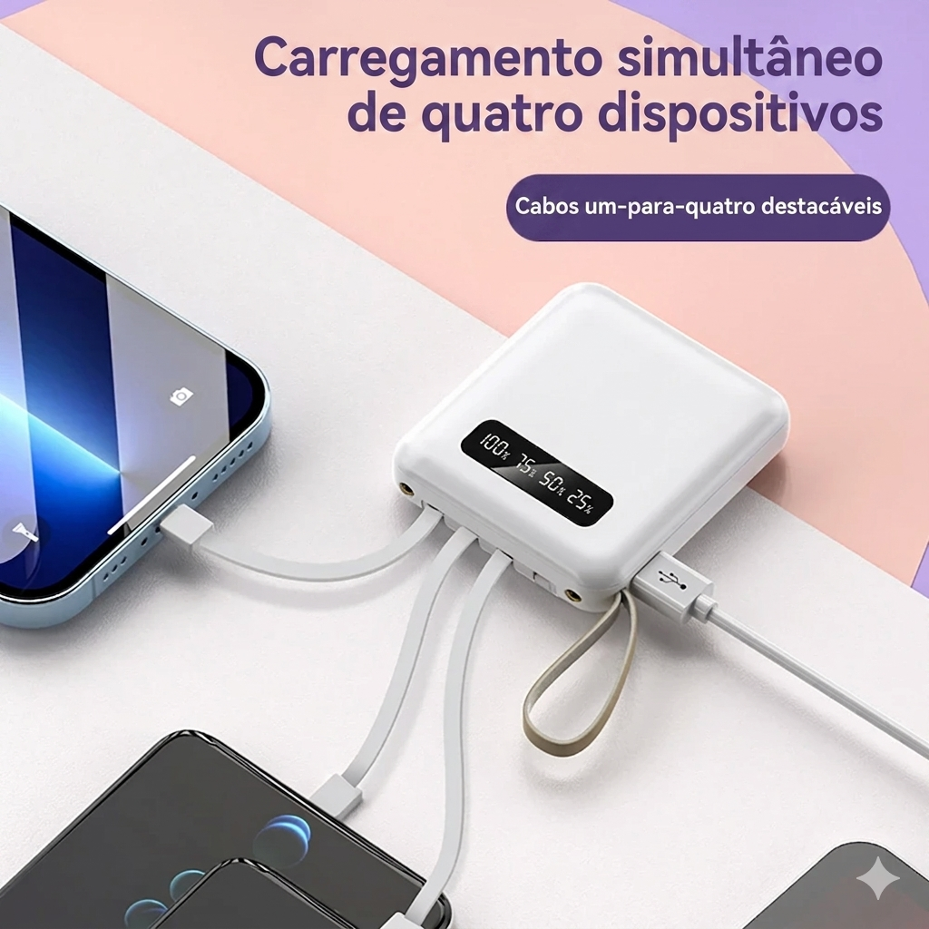 Power Bank DIY 3 Baterias 18650 | 4 Portas USB Carregamento Rápido 5V 1A | Indicador LED Portátil