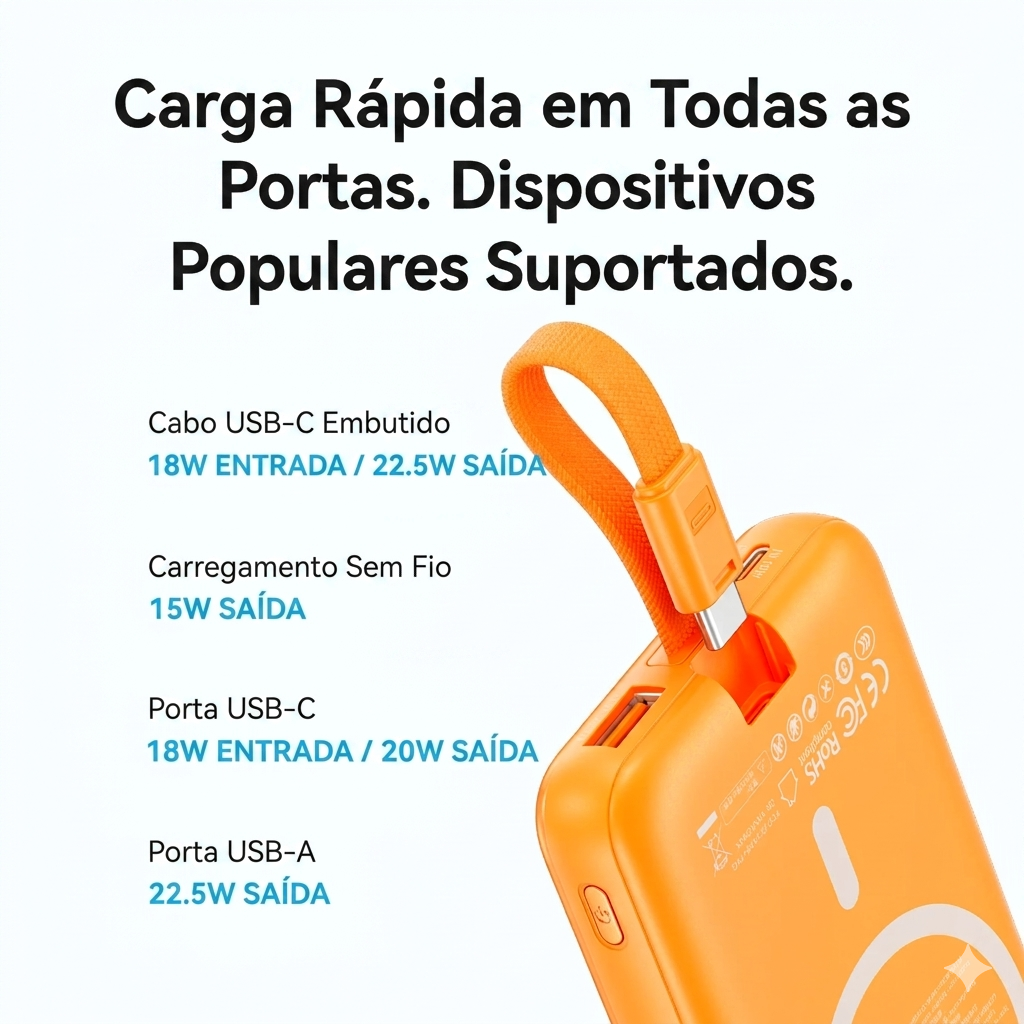 Vention CCC 10000mAh – Carregamento magnético sem fio 15W e rápido 22.5W.
