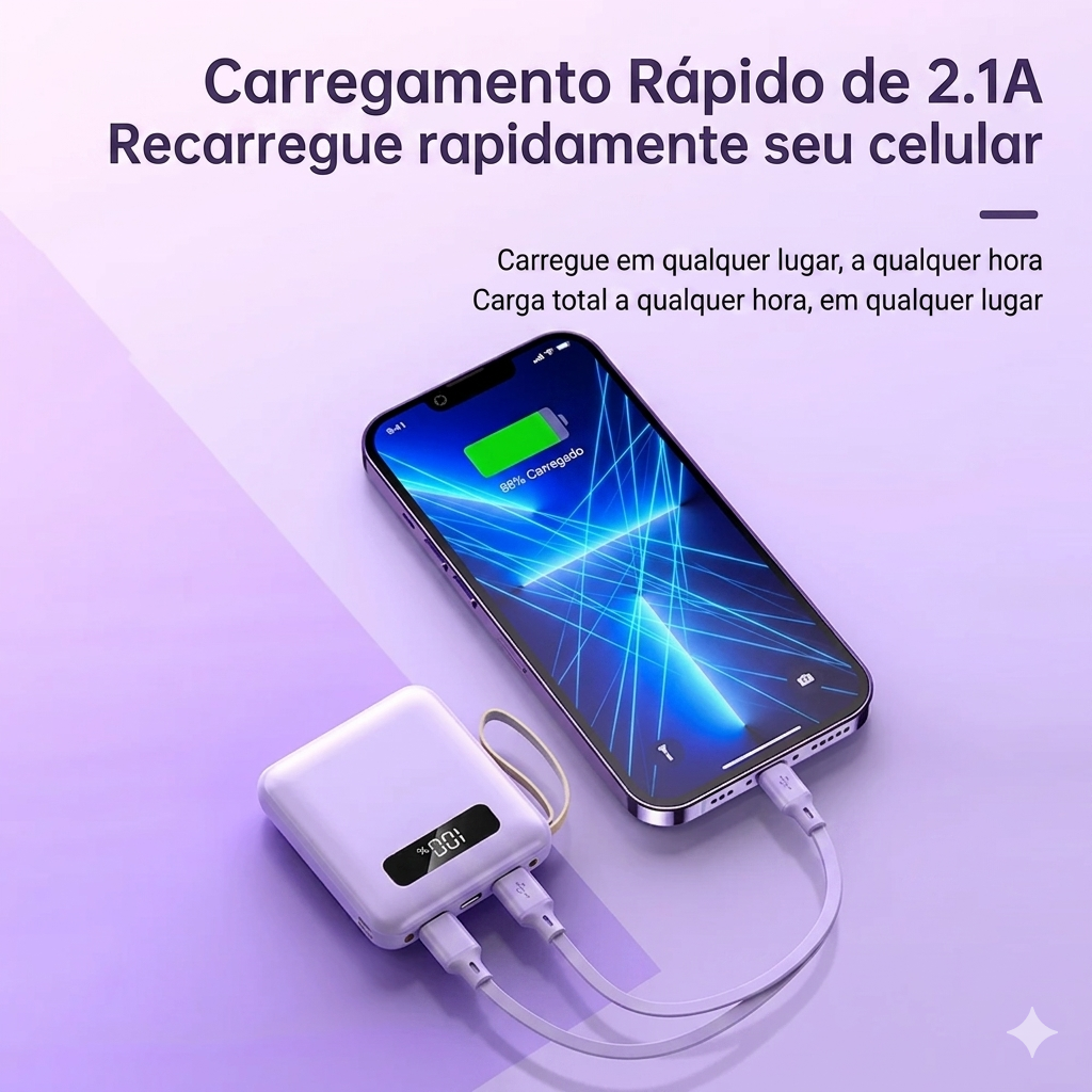 Power Bank DIY 3 Baterias 18650 | 4 Portas USB Carregamento Rápido 5V 1A | Indicador LED Portátil