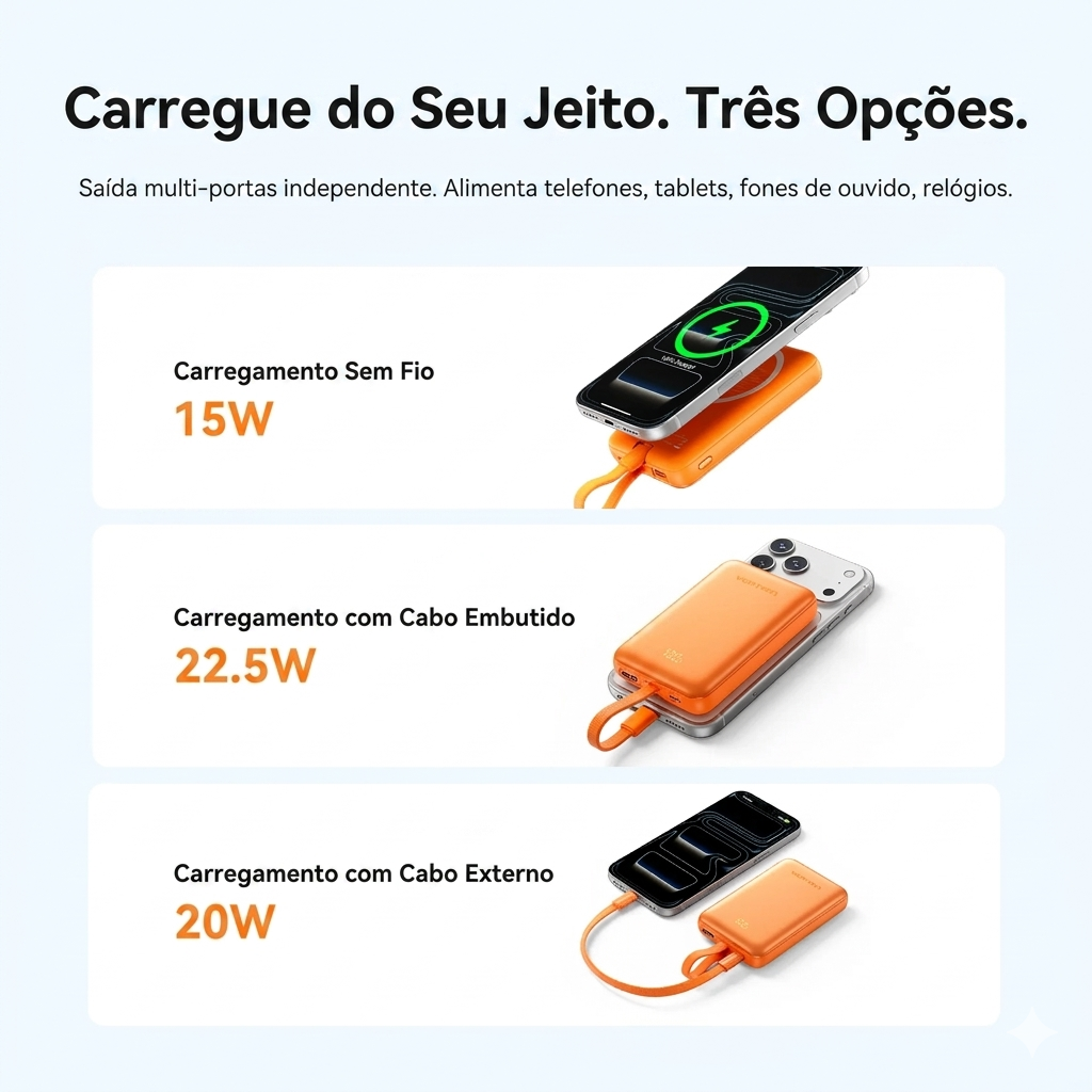 Vention CCC 10000mAh – Carregamento magnético sem fio 15W e rápido 22.5W.