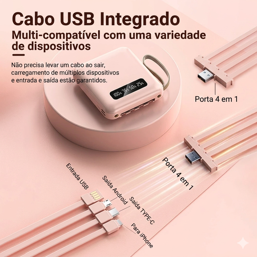 Power Bank DIY 3 Baterias 18650 | 4 Portas USB Carregamento Rápido 5V 1A | Indicador LED Portátil