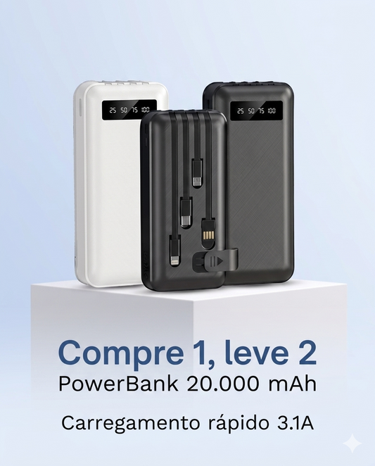 Power Bank 20000mAh – Carregamento rápido com design favo de mel. Ideal para celular e viagem.