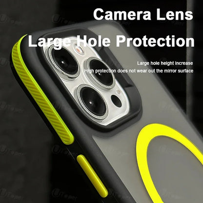 Capa Bicolor Fosca Magnética – Translúcida, resistente a impactos e compatível com iPhone 11 ao 17 Pro Max.