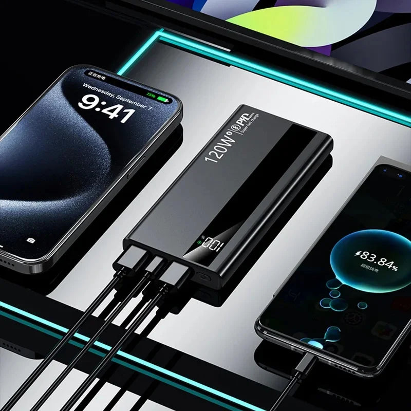 Power Bank 500000mAh – Carregamento super rápido 120W, display digital e bateria de alta capacidade. Essencial para quem não para.