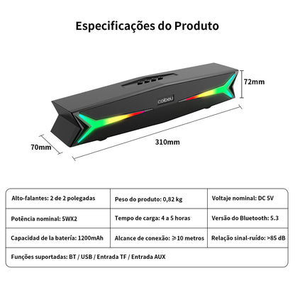 Caixa de Som Soundbar Gamer Coibeu com Iluminação RGB