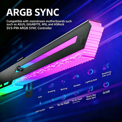 Suporte GPU ICE Whale AX8 – ARGB 5V 3PIN com sincronização de iluminação à placa-mãe. Suporte VGA estiloso para o seu setup.