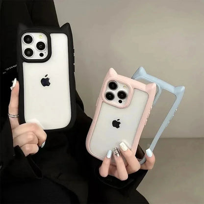 Capa Silicone Orelha de Gato – Fofa, transparente e resistente a impactos. Compatível com iPhone 11 ao 17.