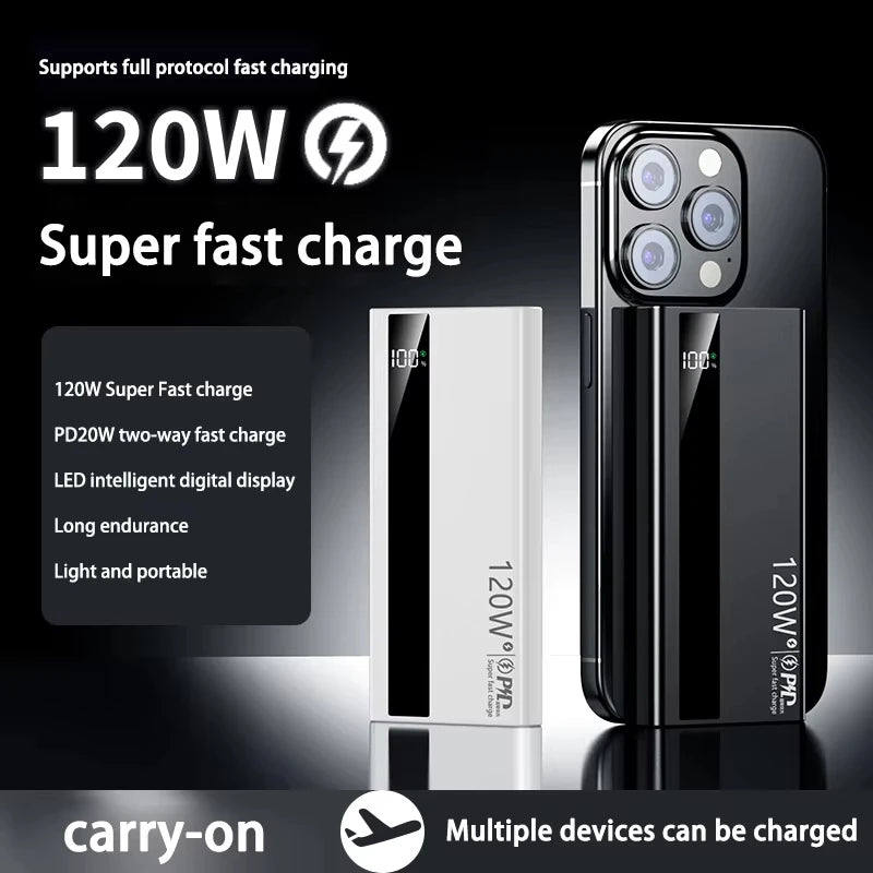 Power Bank 500000mAh – Carregamento super rápido 120W, display digital e bateria de alta capacidade. Essencial para quem não para.