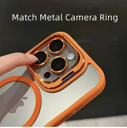 Capa Magnética Luxo – MagSafe, suporte integrado e proteção de lente. Compatível com iPhone 11 ao 17 Pro Max.