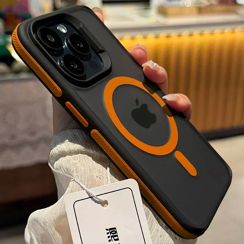 Capa Bicolor Fosca Magnética – Translúcida, resistente a impactos e compatível com iPhone 11 ao 17 Pro Max.