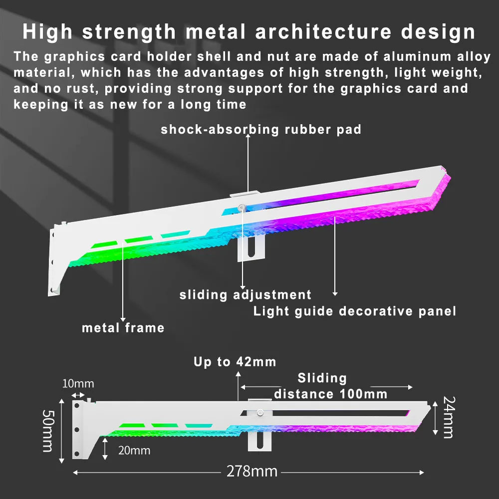Suporte GPU ICE Whale AX8 – ARGB 5V 3PIN com sincronização de iluminação à placa-mãe. Suporte VGA estiloso para o seu setup.
