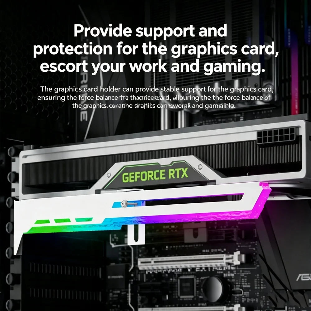 Suporte GPU ICE Whale AX8 – ARGB 5V 3PIN com sincronização de iluminação à placa-mãe. Suporte VGA estiloso para o seu setup.