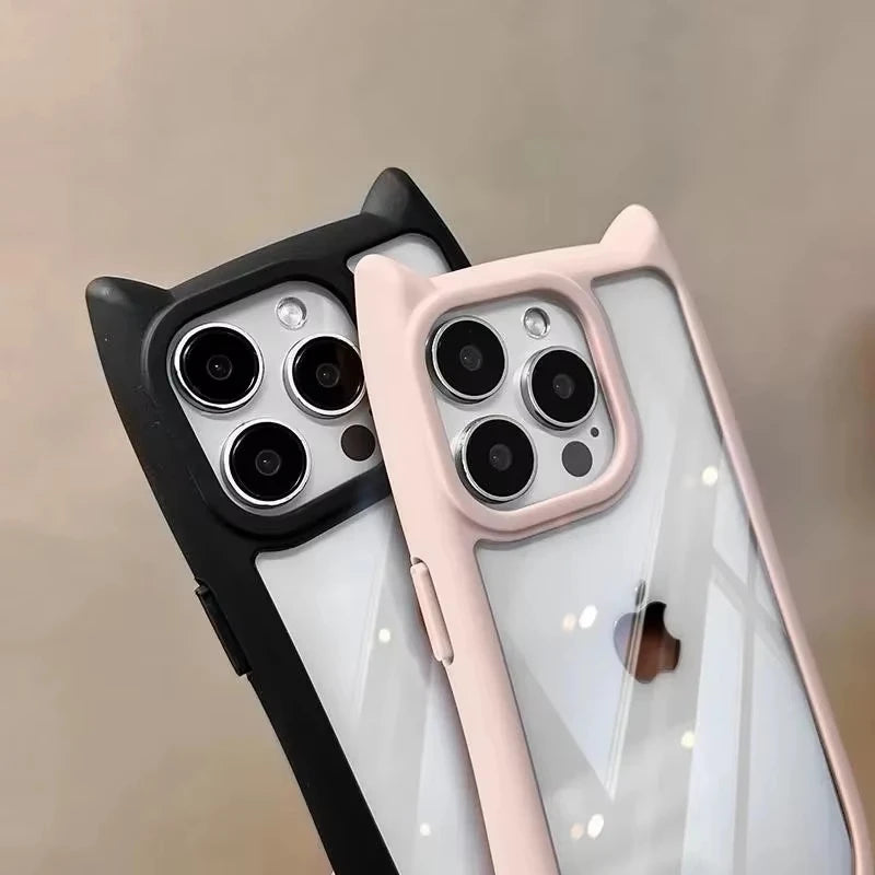Capa Silicone Orelha de Gato – Fofa, transparente e resistente a impactos. Compatível com iPhone 11 ao 17.
