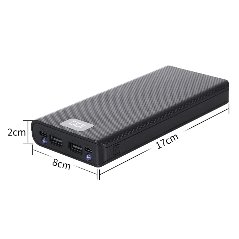 Case DIY Power Bank 8x18650 – Dual USB e Type-C, suporte para baterias 18650. Compatível com iPhone, Xiaomi e Huawei.