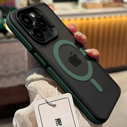 Capa Bicolor Fosca Magnética – Translúcida, resistente a impactos e compatível com iPhone 11 ao 17 Pro Max.