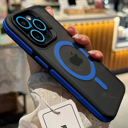 Capa Bicolor Fosca Magnética – Translúcida, resistente a impactos e compatível com iPhone 11 ao 17 Pro Max.