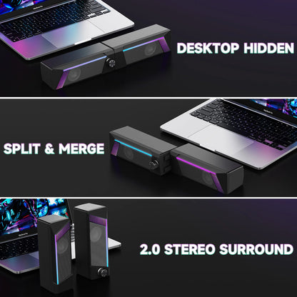 Caixa de Som USB 2 em 1 – Estéreo, subwoofer, RGB e portátil. Plug & play para PC e notebook.