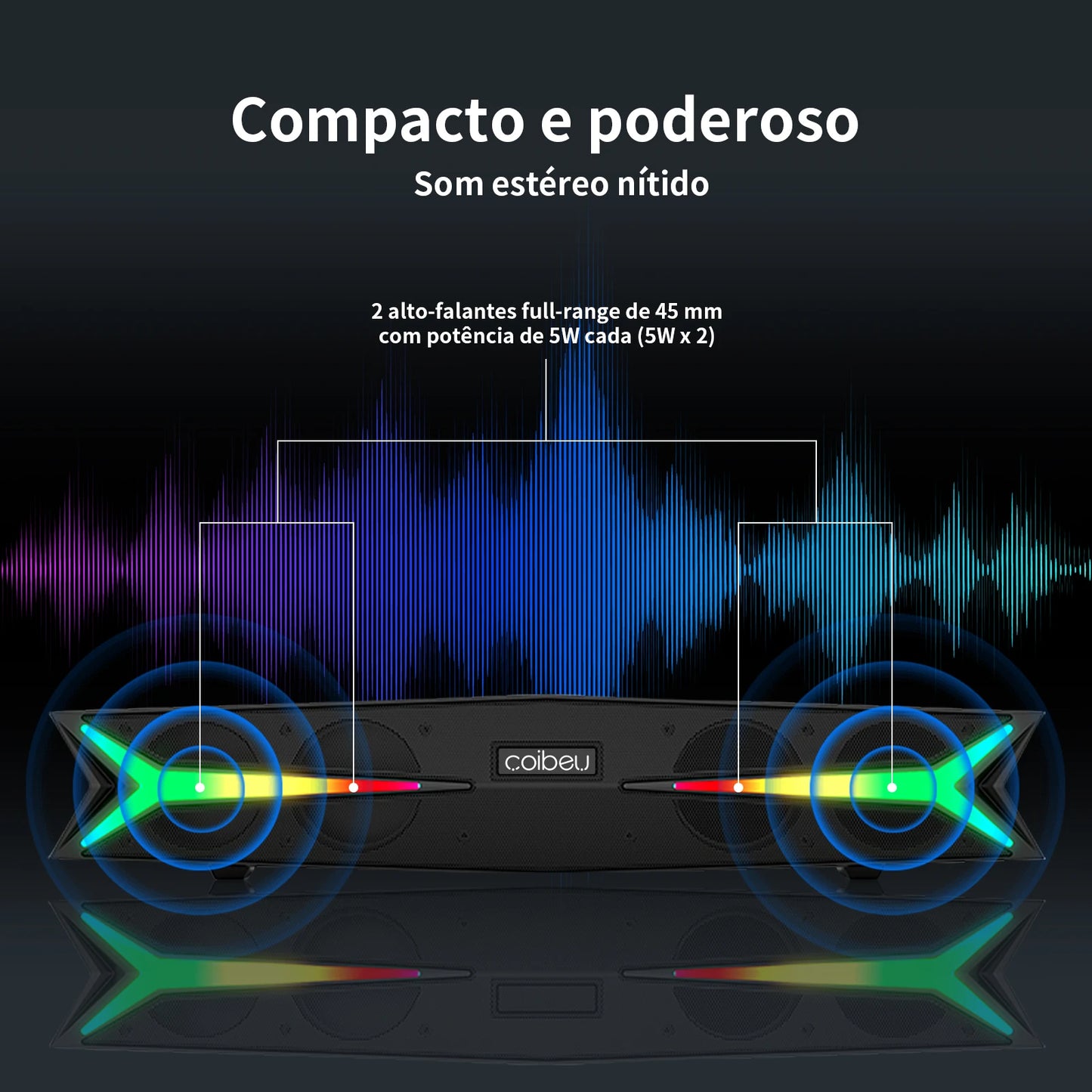 Caixa de Som Soundbar Gamer Coibeu com Iluminação RGB
