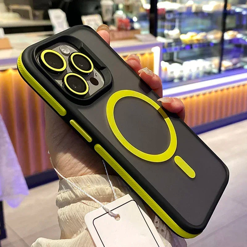 Capa Bicolor Fosca Magnética – Translúcida, resistente a impactos e compatível com iPhone 11 ao 17 Pro Max.