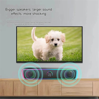 Soundbar 4D Bluetooth – Surround estéreo, subwoofer e entrada AUX 3.5mm. Para PC, laptop e TV.