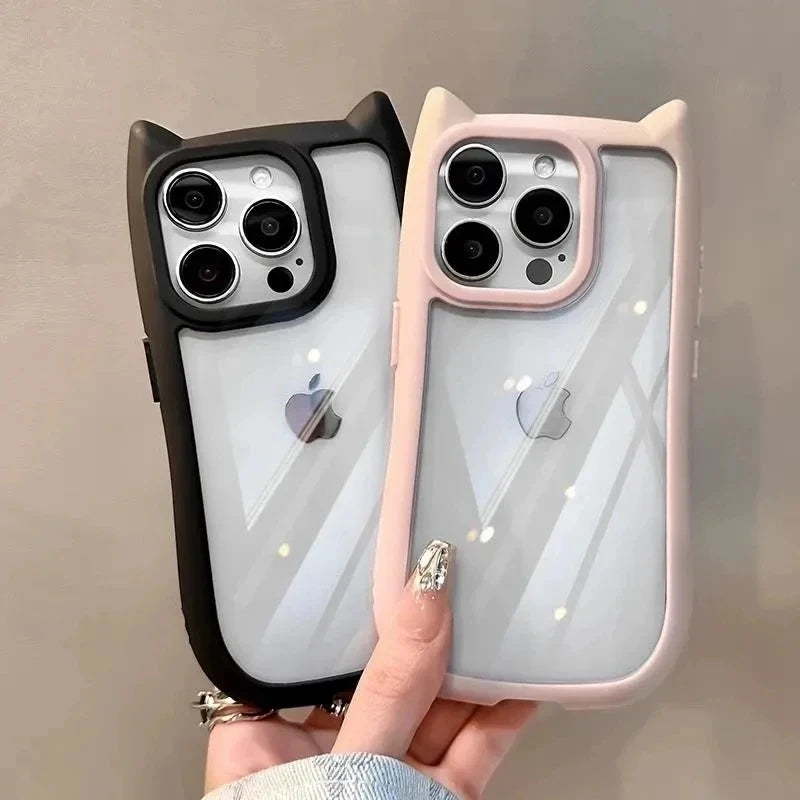 Capa Silicone Orelha de Gato – Fofa, transparente e resistente a impactos. Compatível com iPhone 11 ao 17.