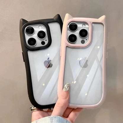 Capa Silicone Orelha de Gato – Fofa, transparente e resistente a impactos. Compatível com iPhone 11 ao 17.