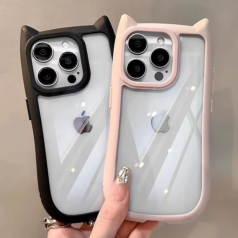 Capa Silicone Orelha de Gato – Fofa, transparente e resistente a impactos. Compatível com iPhone 11 ao 17.