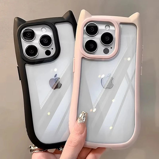 Capa Silicone Orelha de Gato – Fofa, transparente e resistente a impactos. Compatível com iPhone 11 ao 17.