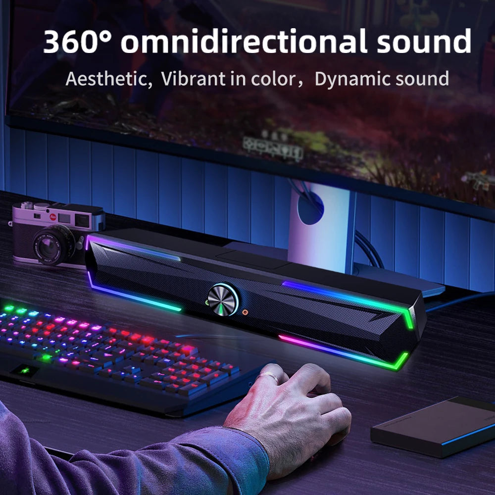 Soundbar 4D 2.0 – Estéreo com subwoofer, Bluetooth e conexão com fio. Ideal para PC, laptop e MacBook.