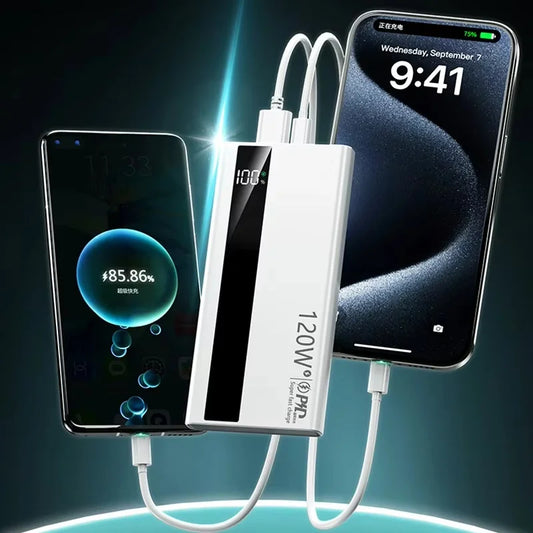 Power Bank 500000mAh – Carregamento super rápido 120W, display digital e bateria de alta capacidade. Essencial para quem não para.