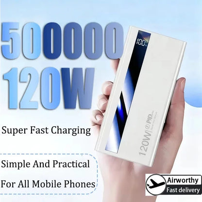 Power Bank 500000mAh – Carregamento super rápido 120W, display digital e bateria de alta capacidade. Essencial para quem não para.