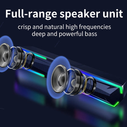 Soundbar 4D 2.0 – Estéreo com subwoofer, Bluetooth e conexão com fio. Ideal para PC, laptop e MacBook.