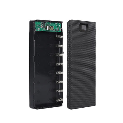Case DIY Power Bank 8x18650 – Dual USB e Type-C, suporte para baterias 18650. Compatível com iPhone, Xiaomi e Huawei.
