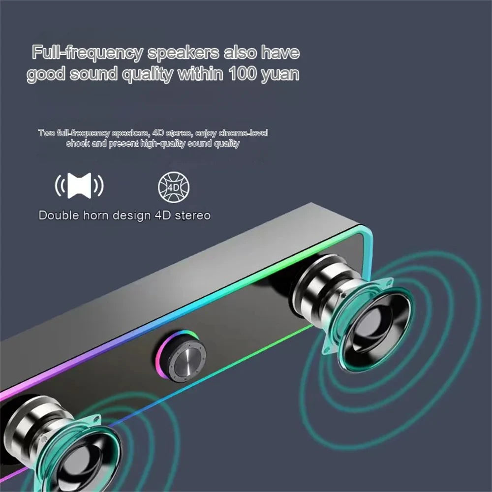 Soundbar 4D Bluetooth – Surround estéreo, subwoofer e entrada AUX 3.5mm. Para PC, laptop e TV.