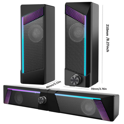 Caixa de Som USB 2 em 1 – Estéreo, subwoofer, RGB e portátil. Plug & play para PC e notebook.