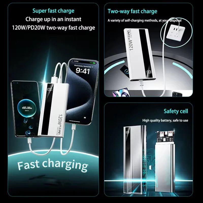 Power Bank 500000mAh – Carregamento super rápido 120W, display digital e bateria de alta capacidade. Essencial para quem não para.