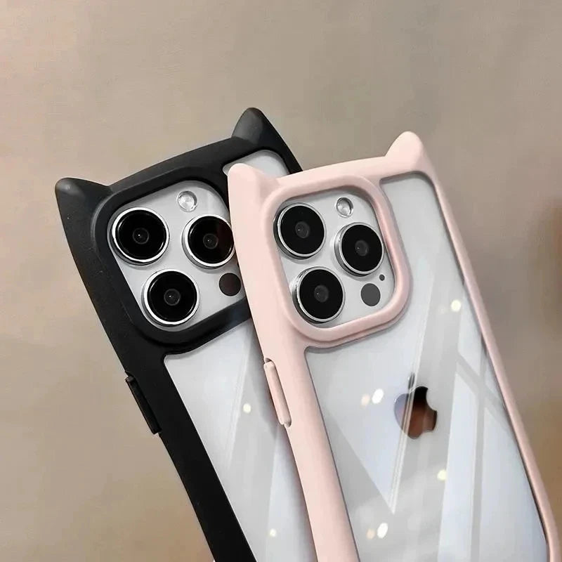 Capa Silicone Orelha de Gato – Fofa, transparente e resistente a impactos. Compatível com iPhone 11 ao 17.