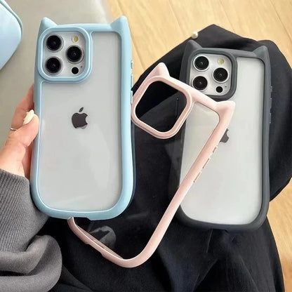 Capa Silicone Orelha de Gato – Fofa, transparente e resistente a impactos. Compatível com iPhone 11 ao 17.