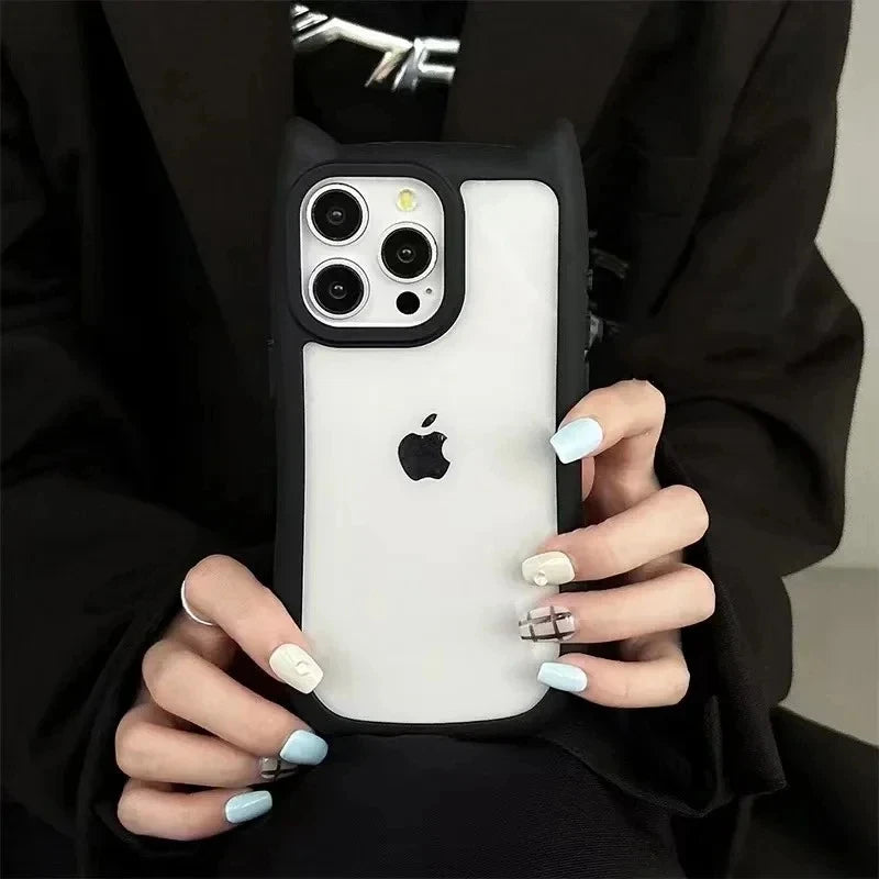 Capa Silicone Orelha de Gato – Fofa, transparente e resistente a impactos. Compatível com iPhone 11 ao 17.