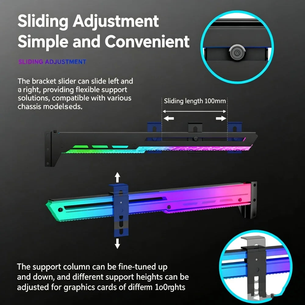 Suporte GPU ICE Whale AX8 – ARGB 5V 3PIN com sincronização de iluminação à placa-mãe. Suporte VGA estiloso para o seu setup.