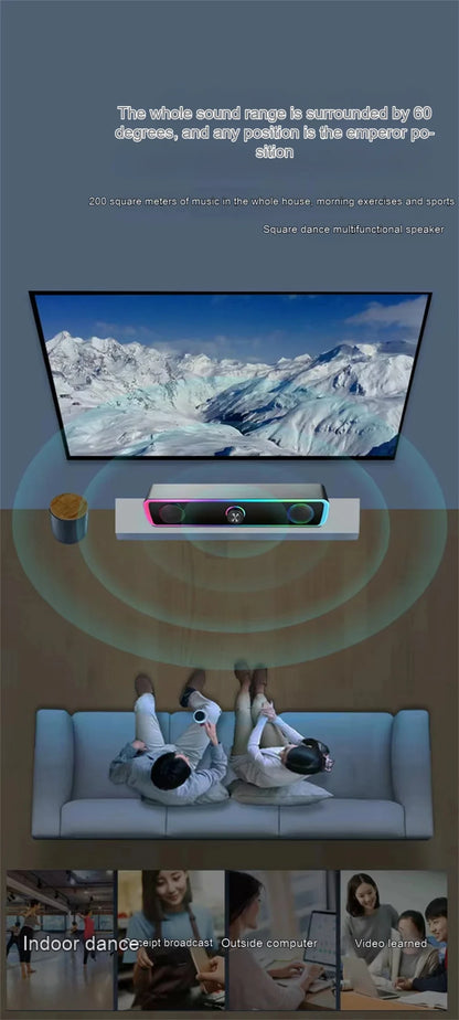 Soundbar 4D Bluetooth – Surround estéreo, subwoofer e entrada AUX 3.5mm. Para PC, laptop e TV.