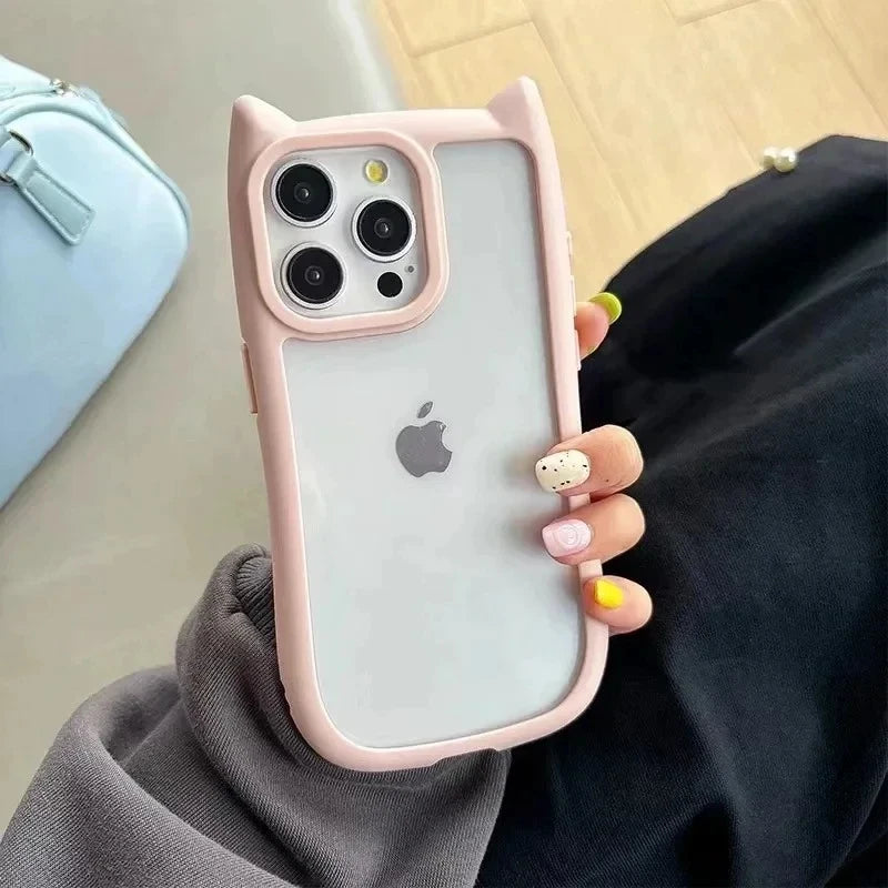 Capa Silicone Orelha de Gato – Fofa, transparente e resistente a impactos. Compatível com iPhone 11 ao 17.