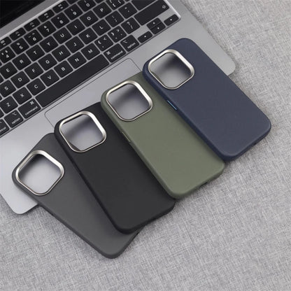 Capa Couro MagSafe – Moldura de liga metálica, couro PU e carregamento sem fio. Compatível com iPhone 13 ao 17 Pro Max.