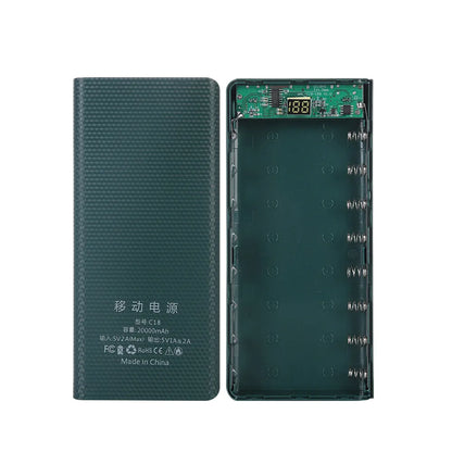 Case DIY Power Bank 8x18650 – Dual USB e Type-C, suporte para baterias 18650. Compatível com iPhone, Xiaomi e Huawei.