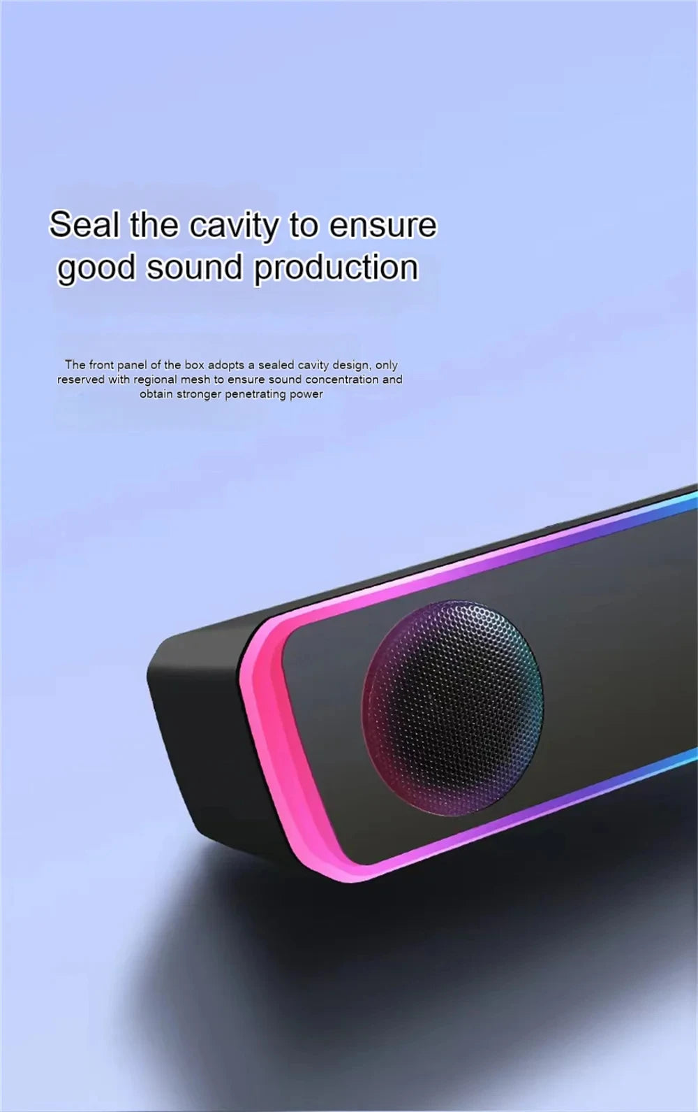 Soundbar 4D Bluetooth – Surround estéreo, subwoofer e entrada AUX 3.5mm. Para PC, laptop e TV.