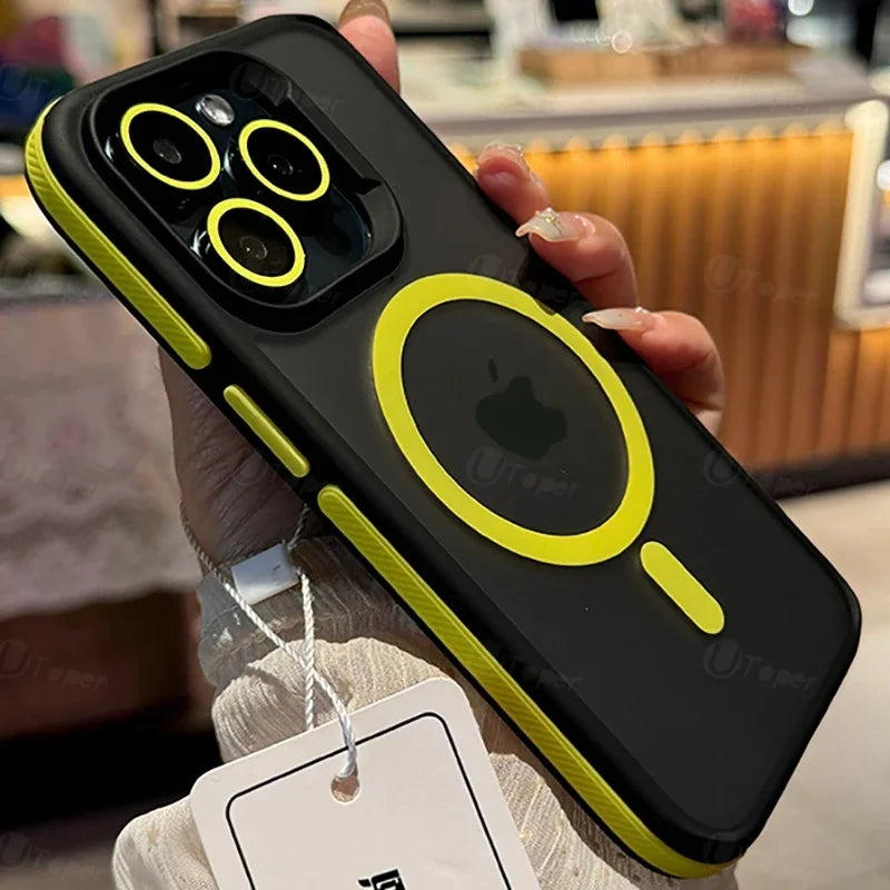 Capa Bicolor Fosca Magnética – Translúcida, resistente a impactos e compatível com iPhone 11 ao 17 Pro Max.